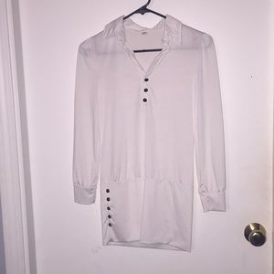 White Long Sleeve Collared Blouse Size Small